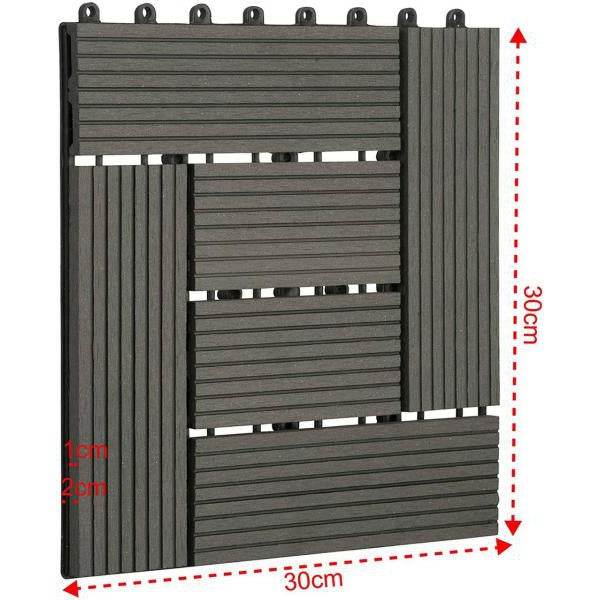 22er-Set WPC Terrassenfliese, Bodenbelag für Terrasse grau