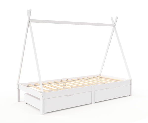 Kinderbett Tipi TENDA mit Schubladen weiss
