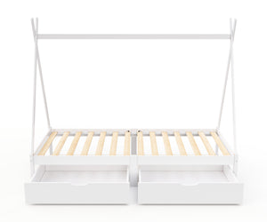 Kinderbett Tipi TENDA mit Schubladen weiss