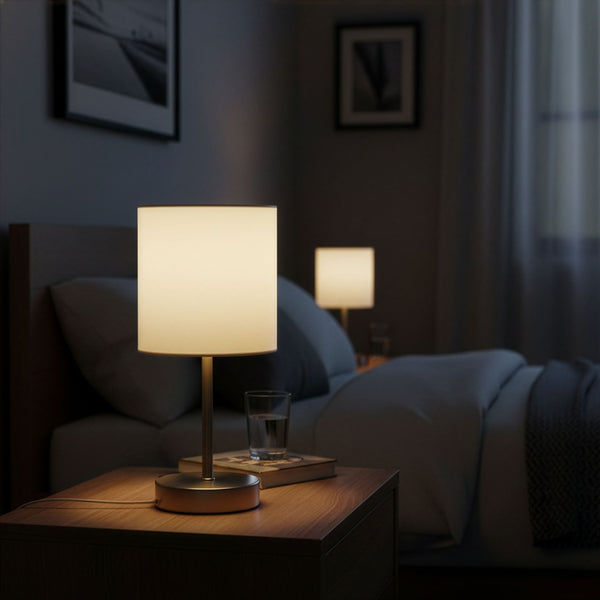 Tischlampe mit Stoffschirm weiss