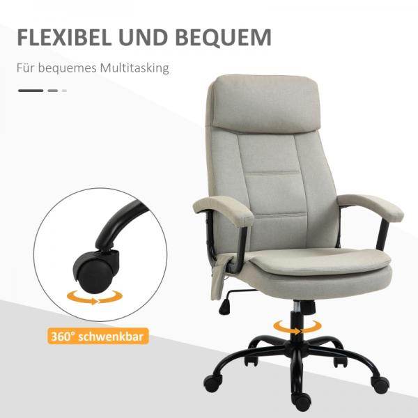 Bürostuhl höhenverstellbarer mit Massagefunktion, ergonomischer Drehstuhl Leinen-Gefühl Beige