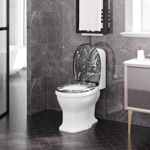 Toilettendeckel, WC Sitz mit Absenkautomatik, Klobrille, O-Form, Steinmuster