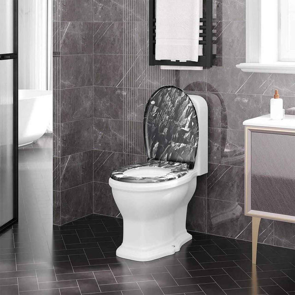 Toilettendeckel, WC Sitz mit Absenkautomatik, Klobrille, O-Form, Steinmuster