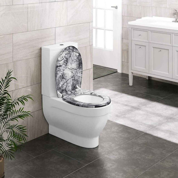 Toilettendeckel, WC Sitz mit Absenkautomatik, Klobrille, O-Form, Holzmuster