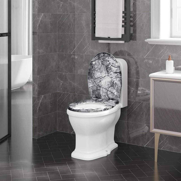 Toilettendeckel, WC Sitz mit Absenkautomatik, Klobrille, O-Form, Holzmuster