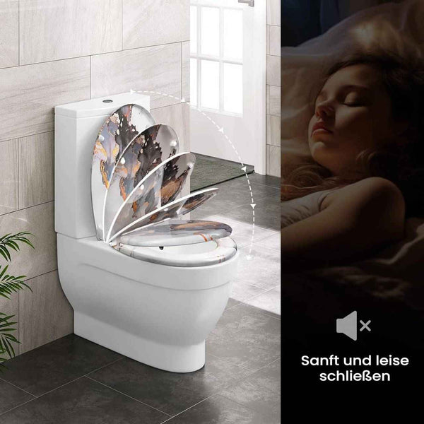 Toilettendeckel, WC Sitz mit Absenkautomatik, Klobrille, O-Form, Abstraktes Marmormuster