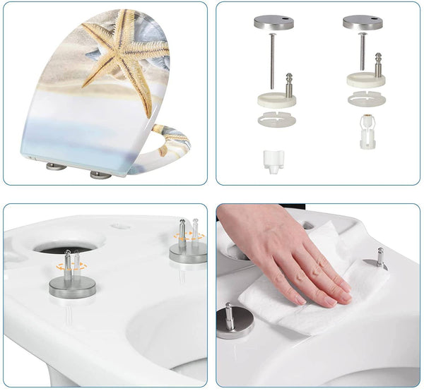 Toilettendeckel mit Absenkautomatik Premium WC Sitz Klobrille Gelber Seestern