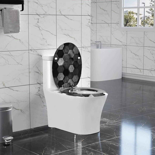 Toilettendeckel mit Absenkautomatik, WC Sitz O Form, aus MDF, Technologie-Wabe Grau