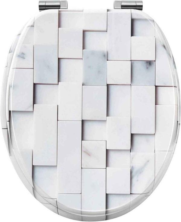 Toilettendeckel mit Absenkautomatik, WC Sitz O Form, aus MDF, Mosaik