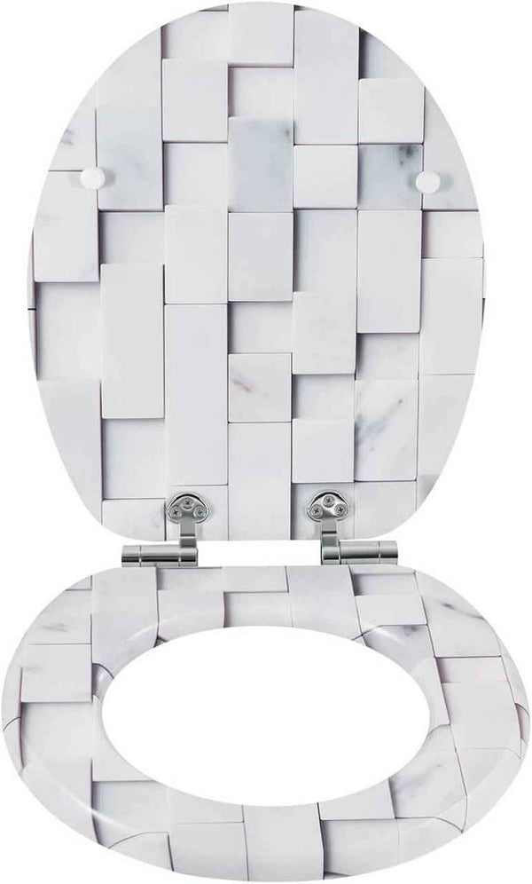 Toilettendeckel mit Absenkautomatik, WC Sitz O Form, aus MDF, Mosaik