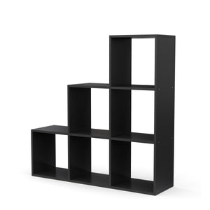 Treppenregal Raumteiler NASIR 6 Fächer schwarz
