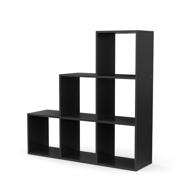 Treppenregal Raumteiler NASIR 6 Fächer schwarz