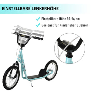 Trottinett Scooter Kickboard Kindertrotti 16 Zoll Luftreifen blau
