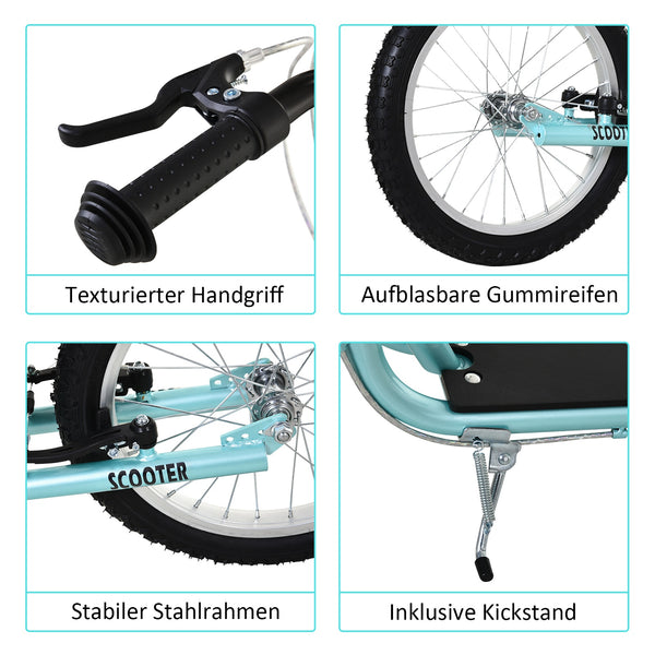 Trottinett Scooter Kickboard Kindertrotti 16 Zoll Luftreifen blau