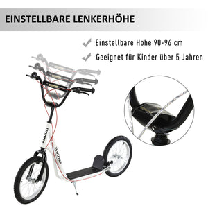 Trottinett Scooter Kickboard Kindertrotti 16 Zoll Luftreifen weiss