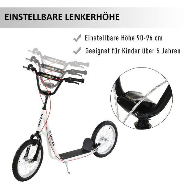 Trottinett Scooter Kickboard Kindertrotti 16 Zoll Luftreifen weiss