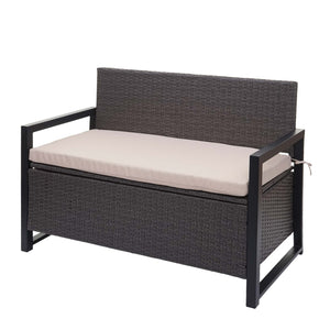 Truhenbank Rattan JAM-F39 2 Sitzer grau, Kissen beige