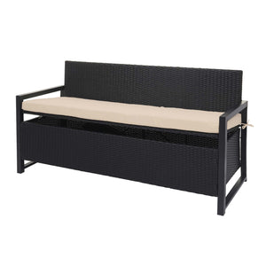 Truhenbank Rattan JAM-F39 3 Sitzer anthrazit Kissen beige