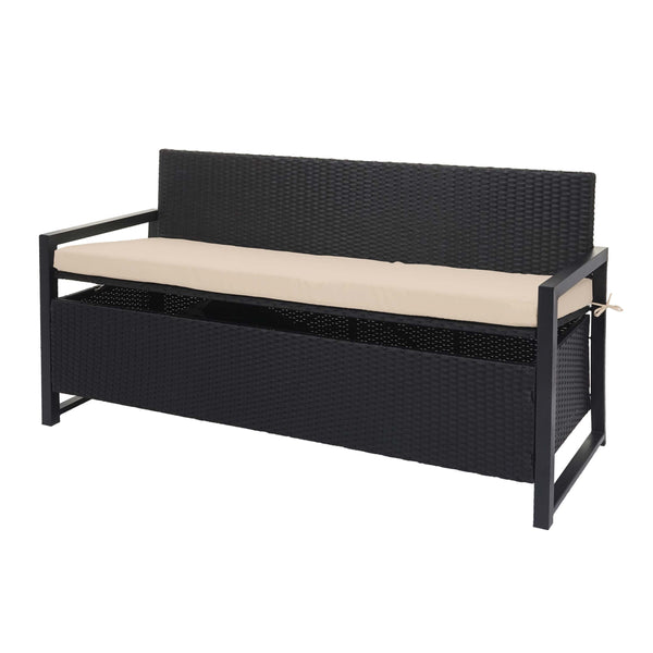 Truhenbank Rattan JAM-F39 3 Sitzer anthrazit Kissen beige