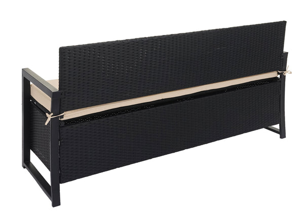 Truhenbank Rattan JAM-F39 3 Sitzer anthrazit Kissen beige