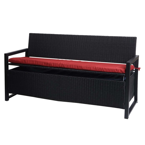 Truhenbank Rattan JAM-F39 3 Sitzer anthrazit Kissen bordeaux