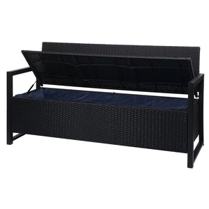 Truhenbank Rattan JAM-F39 3 Sitzer anthrazit Kissen schwarz
