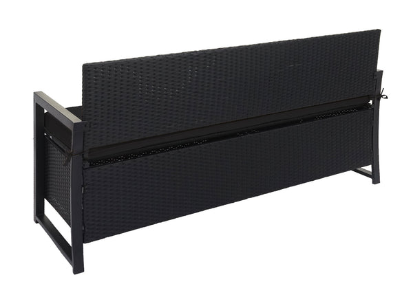 Truhenbank Rattan JAM-F39 3 Sitzer anthrazit Kissen schwarz