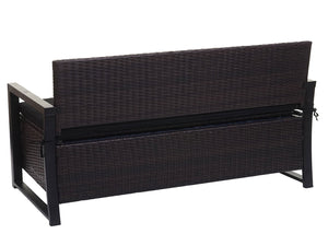 Truhenbank Rattan JAM-F39 3 Sitzer braun Kissen schwarz