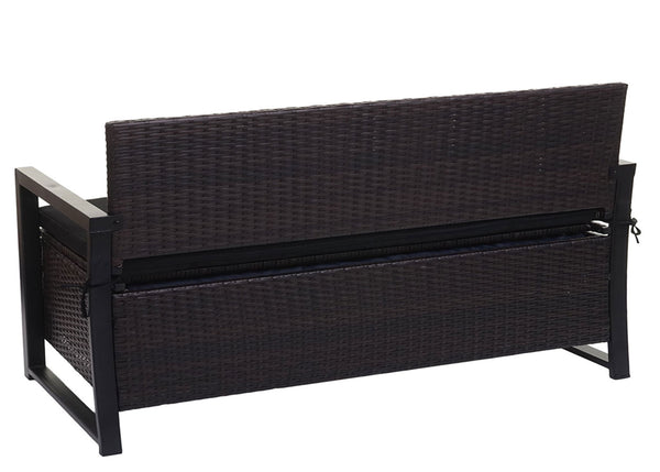 Truhenbank Rattan JAM-F39 3 Sitzer braun Kissen schwarz