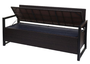 Truhenbank Rattan JAM-F39 3 Sitzer braun Kissen schwarz