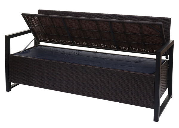 Truhenbank Rattan JAM-F39 3 Sitzer braun Kissen schwarz