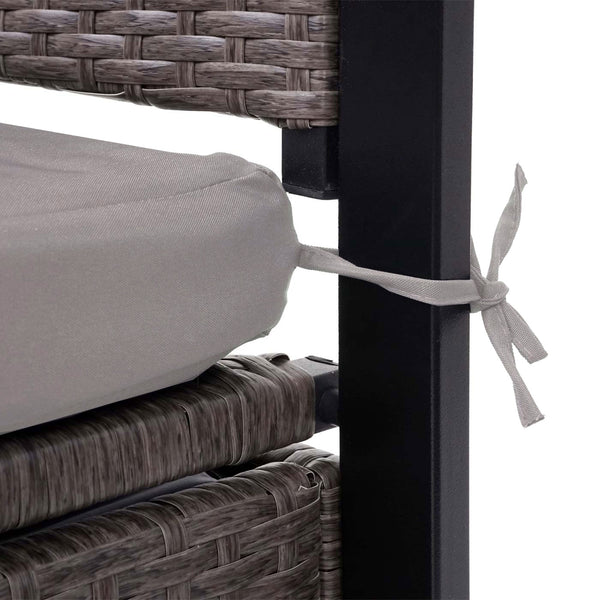 Truhenbank Rattan JAM-F39 3 Sitzer grau-meliert Kissen beige