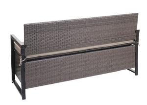 Truhenbank Rattan JAM-F39 3 Sitzer grau-meliert Kissen beige