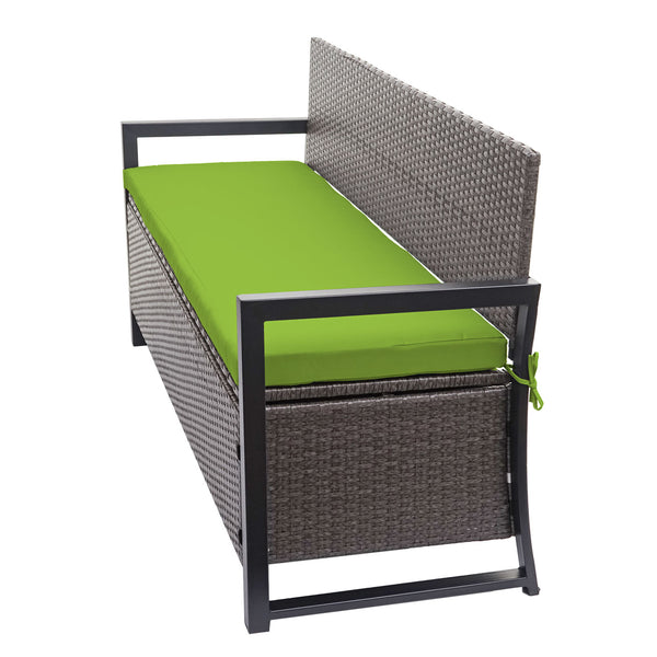 Truhenbank Rattan JAM-F39 3 Sitzer grau-meliert Kissen grün