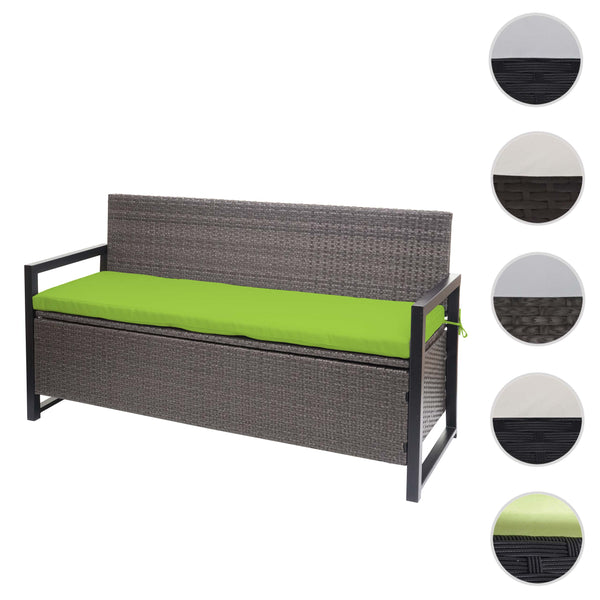 Truhenbank Rattan JAM-F39 3 Sitzer grau-meliert Kissen grün