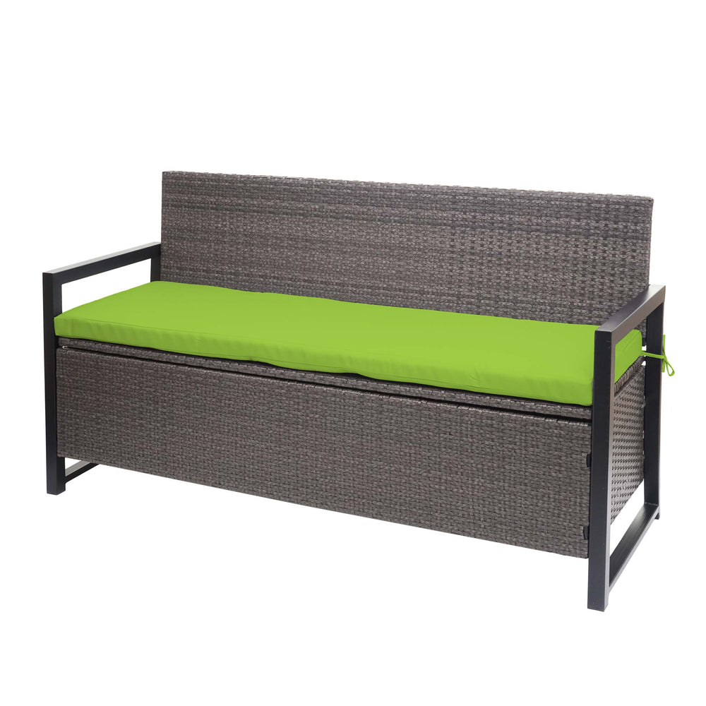 Truhenbank Rattan JAM-F39 3 Sitzer grau-meliert Kissen grün