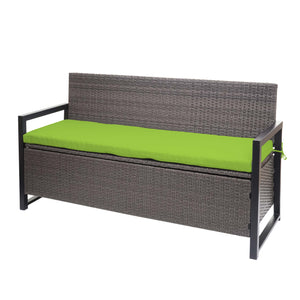 Truhenbank Rattan JAM-F39 3 Sitzer grau-meliert Kissen grün