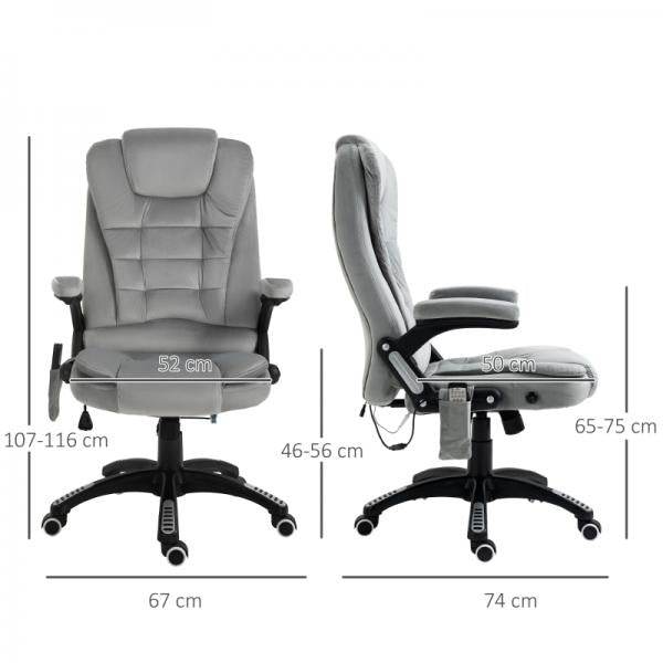 Bürostuhl mit Massagefunktion, höhenverstellbarer Chefsessel, ergonomischer Drehstuhl, PU-Räder, Grau