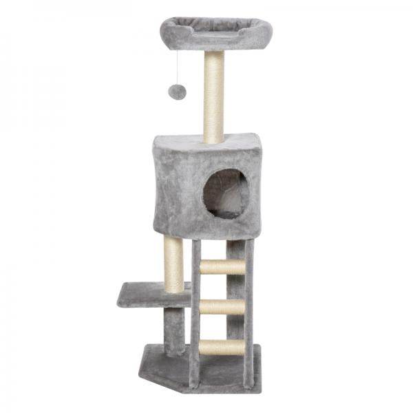 Kratzbaum mit Höhle Leiter Katzenbaum Kletterbaum E1 MDF Sisal Hellgrau