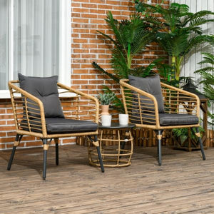 3-teiliges Bistro-Set, wetterbeständig, 1 Beistelltisch, 2 Stühle, Sand+Dunkelgrau
