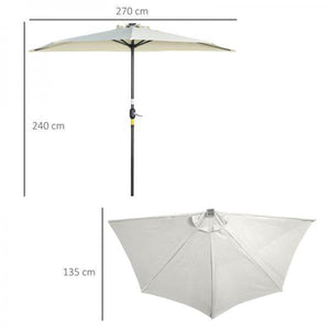 Sonnenschirm, Terrassenschirm, halbrund, mit Solarpaneel, 20 LEDs, Handkurbel, beige, 2,70 x 1,35 x 2,40 m