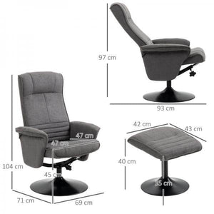 Relaxsessel mit Fusshocker verstellbare Rückenlehne Schaumstoff Dunkelgrau