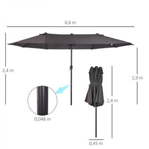 Sonnenschirm Doppelsonnenschirm Terrassenschirm mit Handkurbel Grau Oval