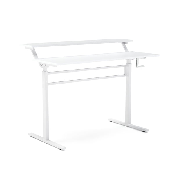 Bureau assis-debout à 2 niveaux, réglable en hauteur manuellement, blanc, 120 x 40 cm