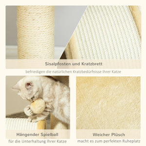 Katzenbaum mit beigem Plüsch 36 cm x 36 cm x 44 cm