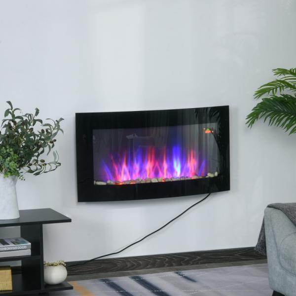 Elektrokamin Wandkamin 1800 Watt LED Fernbedienung Schwarz