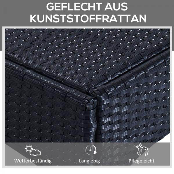 Sonnenliege Tisch 3er Set Gartenmöbel Polyrattan Schwarz