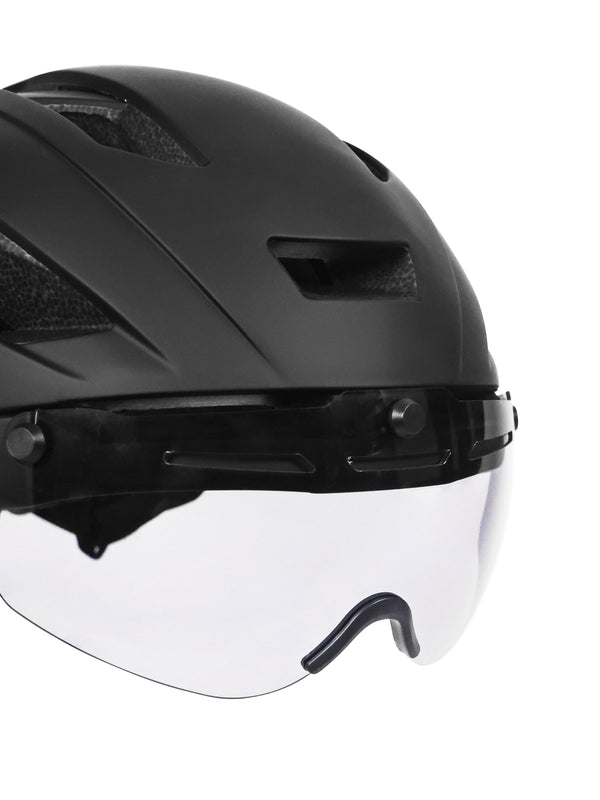 Velohelm Skatehelm mit Visier 55 - 58 cm schwarz