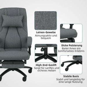 Bürostuhl höhenverstellbarer mit Fussstütze Massagefunktion, Leinen-Gefühl, Grau