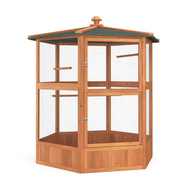Vogelvoliere Holz 150 x 160 cm 6-eckig